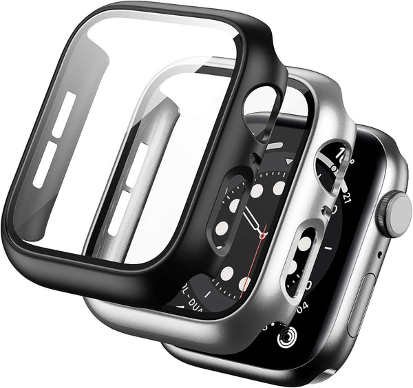 BHARVEST 2 Pack Hard PC Case for Apple Watch SE 2022/Series 6/5/4/SE 44mm with Tempered Glass Protector