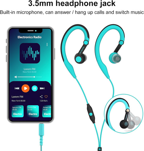Sport Headphones Wired Running Earphones with Earhook (3.5mm, Blue)