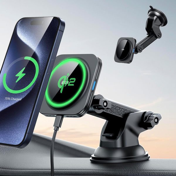 ESR Qi2 15W MagSafe Car Mount Charger, Dashboard/Windshield Magnetic Wireless Charger for iPhone 15/14/13/12