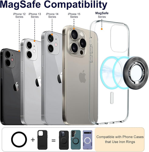 Magnetic Phone Ring Holder for iPhone, 2 in 1 Removable Magnetic Desk Stand Compatible with iPhone 15 14 13 12 Series