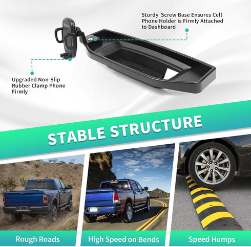 Multi-Mount Dash Phone Holder with Arm Metal Rod for Dodge RAM 2018-2023 (for 8.4" Screen), Phone Mount Storage Tray