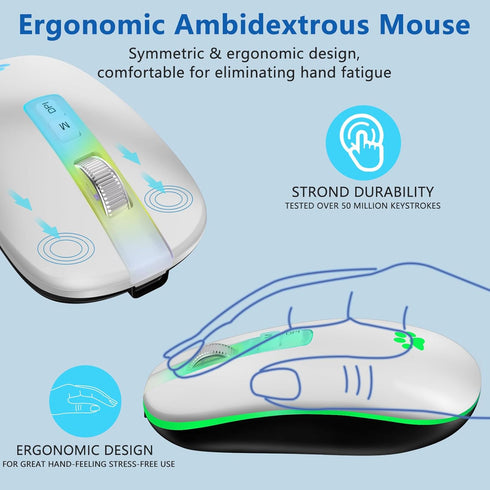 Wireless Mouse, Backlit LED Portable Slim Computer Mouse for Laptop, PC, MacBook, iPad, 2.4G Rechargeable