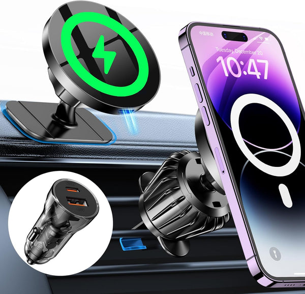 Magsafe Car Mount Charger, Wireless Car Charger Mount with 20 Strong Magnets & 15W for iPhone 15 Pro Plus Max