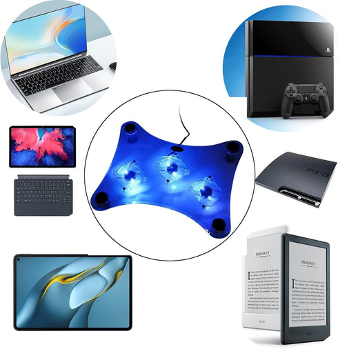 ThreeH USB Fan Laptop Cooling Pad with 3 Fans & Blue LED Lights for Laptop PS3/PS4/PS Slim H-UF01