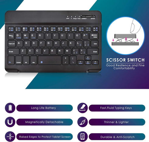 DETUOSI Universal 8.0 inch Android Tablet Case with Removable Wireless Bluetooth Keyboard, PU Leather Folio Cover,