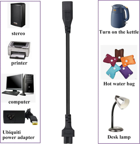 AAOTOKK (2 Pack) 320 C8 C5 Cable,7.5A 125V 8 3Pole etc(33Cm/1ft)(C5 C8) IEC to AC Adapter Figure Male to Mickey Mouse