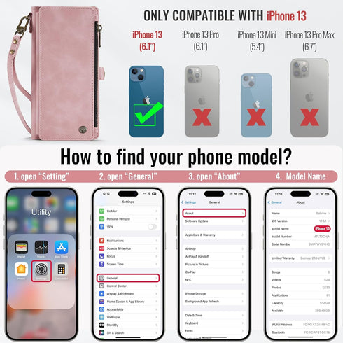 Defencase iPhone 13 Wallet Case - RFID Blocking Card Holder for Women and Men, Fashion PU Leather Magnetic Snap Flip,