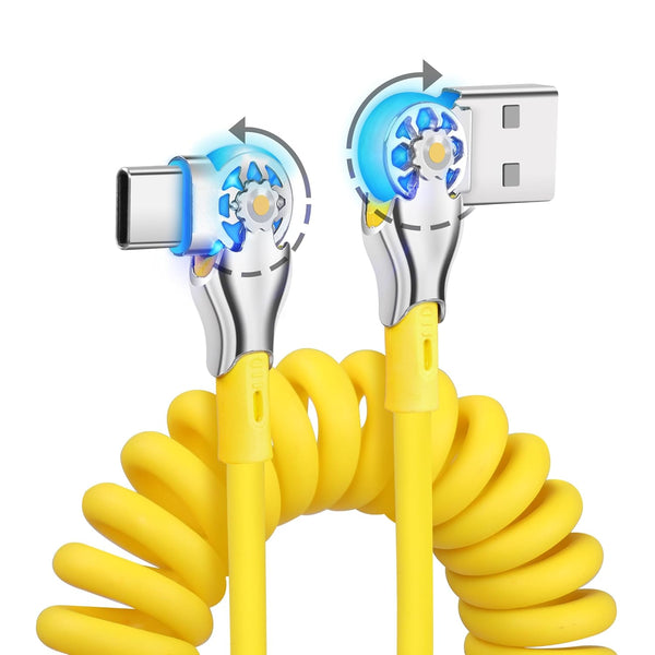 YACSEJAO Coiled USB Type C Cable Fast Charging 1.8m, 180° Double Rotating USB C Charger Cable for Home, Office