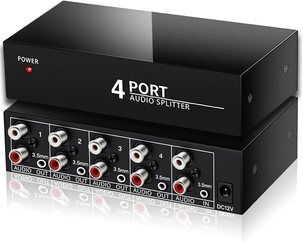 FlyroadUp 3.5mm Aux + RCA L/R Audio Splitter 1 in 4 Out Stereo
