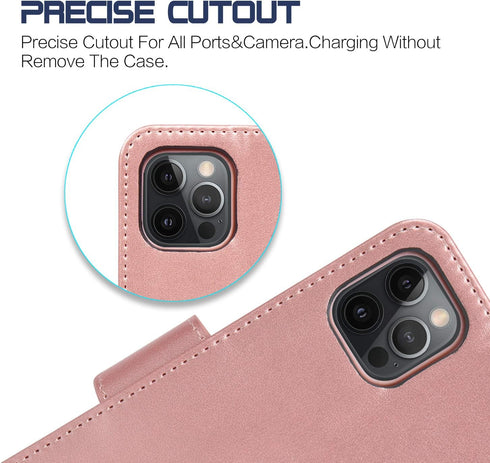 Arae Case for iPhone 12 Pro Max, Wallet Case Flip Cover with Card Holder, 6.7 inch (Rose Gold)
