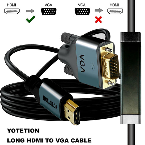 YOTETION 30FT HDMI to VGA Cable with IC, Gold-Plated HDMI to VGA Compatible for Computer, Desktop, Laptop, PC, Monitor