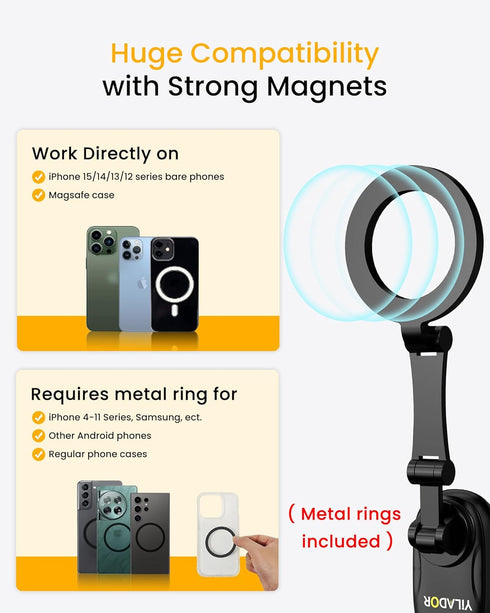 Magnetic Neck Phone Holder for Recording, Adjustable 3-in-1 Mount for iPhone 15/14/13/12 Series & GoPro
