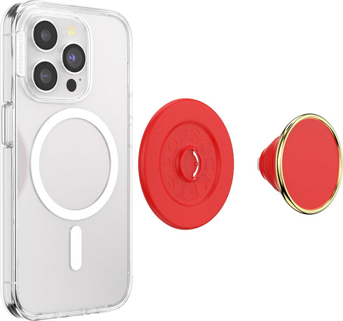 PopSockets Round Phone Grip with Adapter Ring, Compatible with MagSafe, Wireless Charging - Rosso