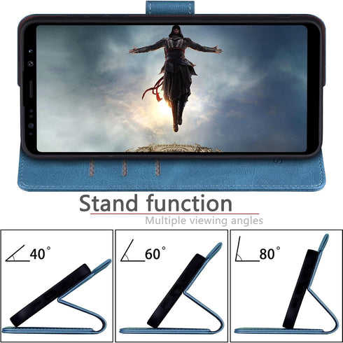 SUANPOT Samsung Galaxy Note 9 6.4" RFID Blocking Leather Wallet Case, Credit Card Holder Flip Folio Cover, Sky Blue