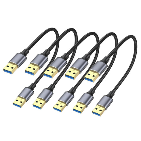 USB to USB Cable 1FT 5-Pack, USB 3.0 A Male to Male Cord Compatible with Hard Drive, Laptop, DVD Player