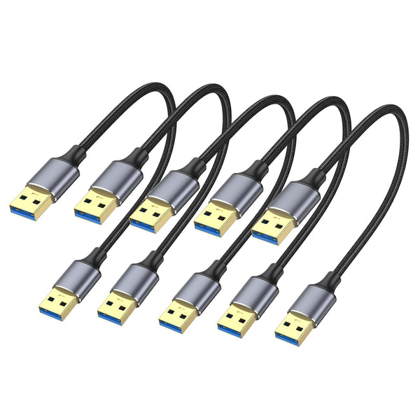 USB to USB Cable 1FT 5-Pack, USB 3.0 A Male to Male Cord Compatible with Hard Drive, Laptop, DVD Player