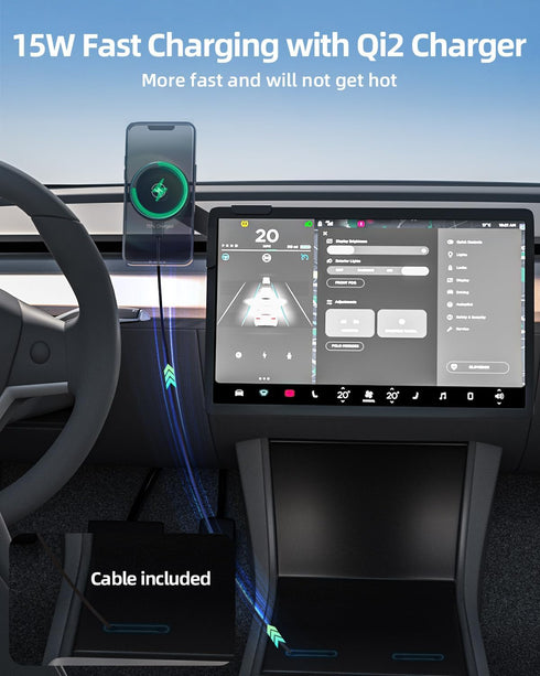 Qi2 15W Tesla Phone Mount Charger, Fast Wireless Charging Holder for Tesla Model Y/3, Compatible with iPhone 16/15