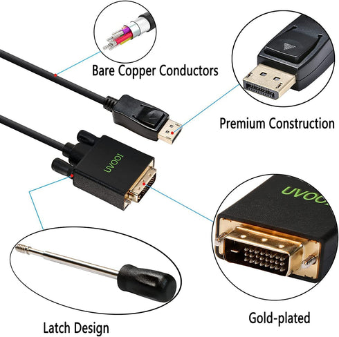 DisplayPort to DVI Cable 6ft 3-Pack, DP Display Port to DVI-D Cable Male to Male for Computer, Monitor, Projector