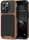 TENDLIN iPhone 15 Pro Max Case - Black Wood Grain & Carbon Fiber Leather Hybrid Slim Design