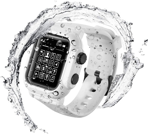 Compatible Apple Watch Band Case 42mm 44mm Series 5/4/3, IP68 Waterproof Case with Soft Silicone Band, White