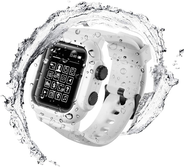 Compatible Apple Watch Band Case 42mm 44mm Series 5/4/3, IP68 Waterproof Case with Soft Silicone Band, White