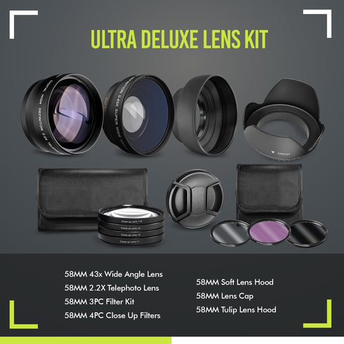 Ultra Deluxe Lens Kit for Canon EOS M50 Mark II, Fujifilm XT-200, Nikon Z5 with Various Lenses