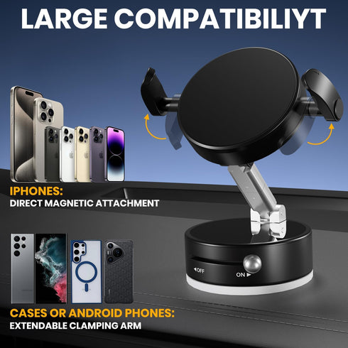 TREEFIA 360 Upgraded Adjustable Vacuum Magnetic Phone Holder, Vacuum Suction Magnetic Phone Mount with Clamp Foldable