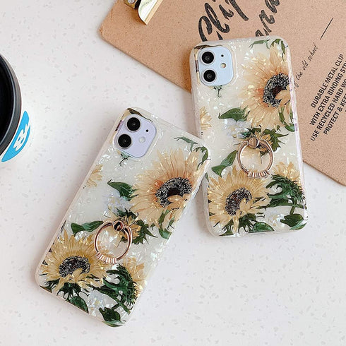 Qokey Flower Pattern Case for iPhone 7 Plus/8 Plus, 5.5 inch Cute Stand Design with 360 Degree Rotating Ring Holder