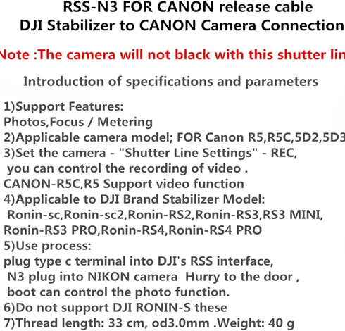 R5 R5C Video Cable for Canon Camera Shutter, Connects to DJI Ronin Stabilizer for Photo and Video Control