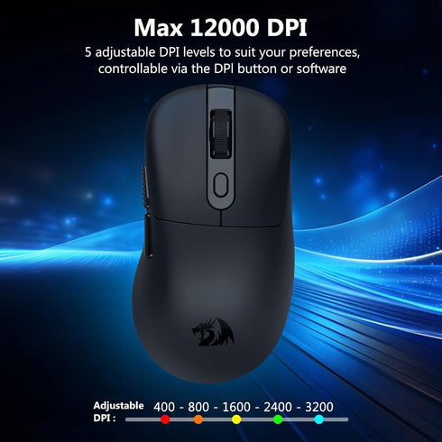 Redragon 58g 12,000 2.4G/Bluetooth/USB-C, PAW3311 75Hr 6 Programmable Wireless Gaming Mouse, Lightweight, DPI, Tri-Mode