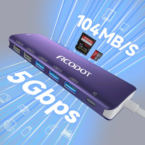 Acodot 9 1 4K@60Hz 3 3.0 100W in USB C Hub - HDMI Adapter, USB Ports, SD/TF Card Reader, PD, Multiport Adapter
