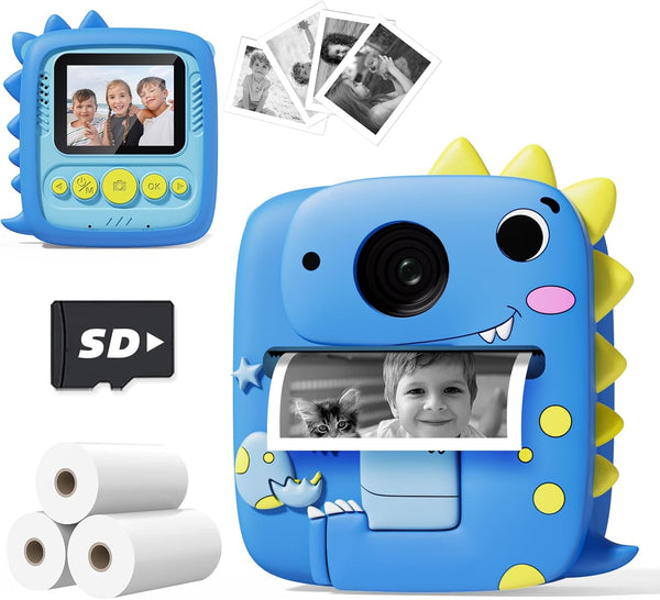 Kids Camera Instant Print, 1080P Digital Camera with Silicone Cover, Portable Travel Toy for Age 3-8, Blue