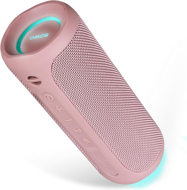 Outdoor Portable Bluetooth Speaker, Wireless IPX7 Waterproof, 25W Loud Sound, Bassboom Technology, 16H Playtime, Pink