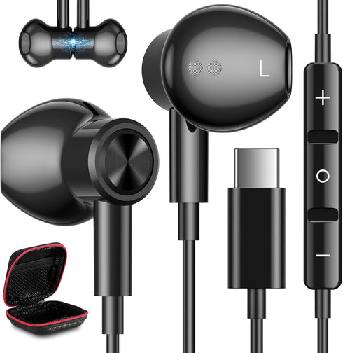 USB C Headphones for Samsung S24+ S24 Ultra, Type C Earphones with Microphone, HiFi Stereo Wired Earbuds for Galaxy