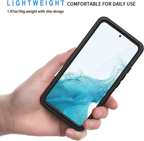 Lanhiem Waterproof Case for Samsung Galaxy S22 - IP68 Dustproof with Built-in Screen Protector, Heavy Duty Black/Clear