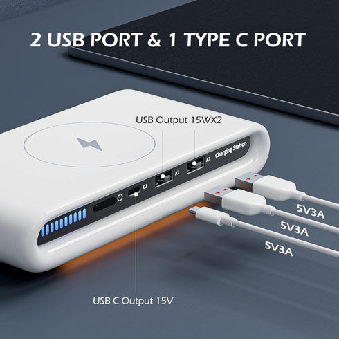 Wireless Charger Station USB C Port 30W 3 in 1 Wireless Charging Pad with Night Light for iPhone