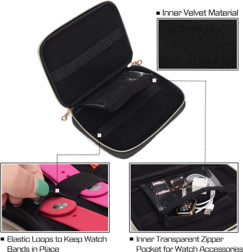 Teamoy Watch Band Storage Case, Holds 12 Watch Straps, Travel Organizer for Apple Watch Bands, Black