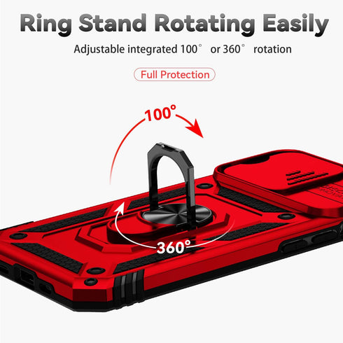 SunStory iPhone 13 Pro Case with HD Screen Protector, Slide Camera Cover, Rotated Ring Kickstand, Red