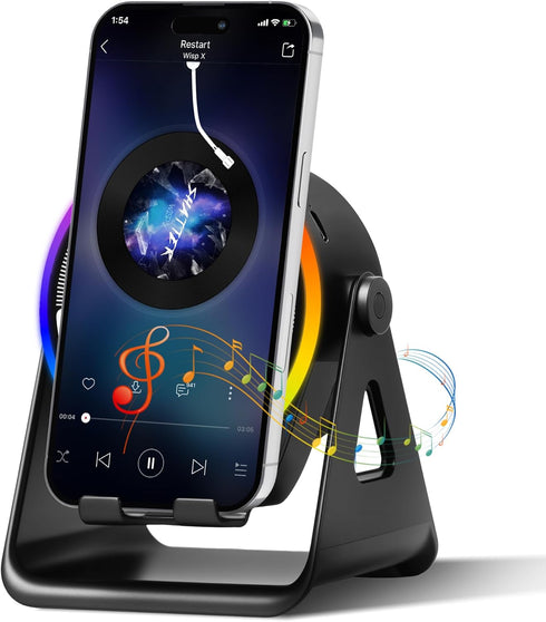 Cawinii Wireless Induction Bluetooth Speaker, 4-in-1 with 360 Rotating Phone Holder and RGB