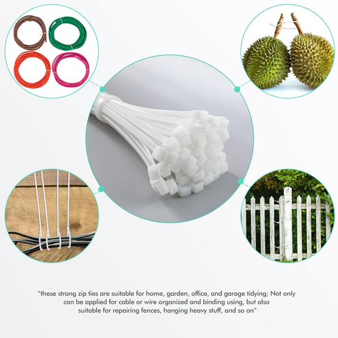 Shappy 50 Pcs Zip Ties, Heavy Duty Strong Large Cable Wire Ties for Bundling Crops and Fixed Water Pipes (White)