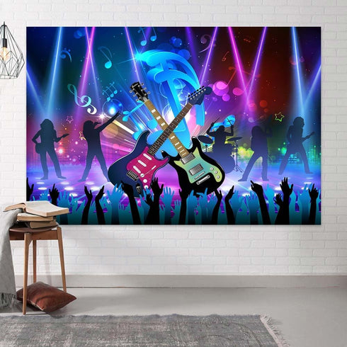 Rock and Roll Party Decorations Backdrop, Music Theme Birthday Decoration, Photograph Background for Music Festival