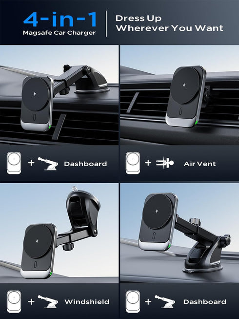 Hinyx 15W MagSafe Car Mount Charger, Magnetic Wireless Car Charger for iPhone 15 14 13 12 11 Pro Max