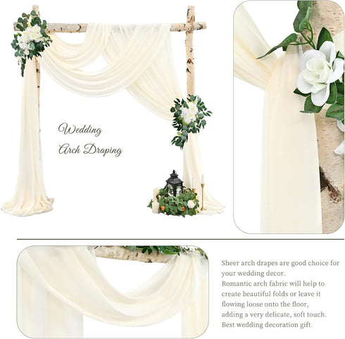 Wedding Arch Draping Fabric, 4 Panels 28" x 19ft Ivory Wedding Arch Drapes for Ceremony, Sheer Backdrop