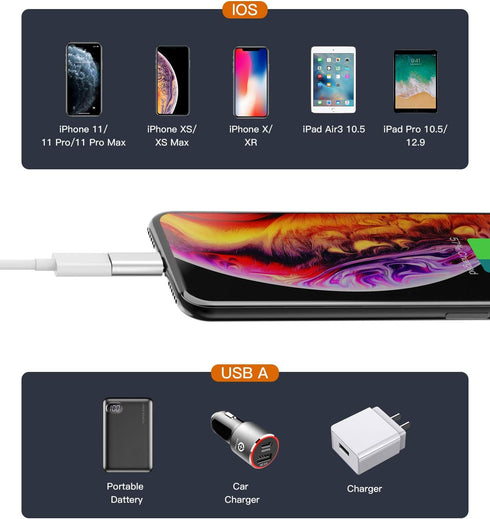Micro USB to Lightning Adapter for iPhone 5s, 6, 7, 8, X, XR, XS, 11, 12 Mini, iPad Air - Lightning Male to Micro USB