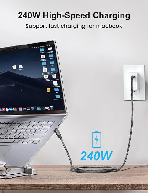 XAOSUN USB C Cable Short Right Angle, 240W USB C to USB C 1.6ft 90 Degree 20Gbps Data 4K Video Fast Charging Cord.
