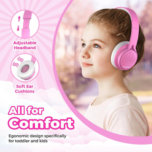 Shop upgraded Pink Kids Headphones: Wired, foldable, 85dB volume limit, stereo sound for school, travel, and tablets.