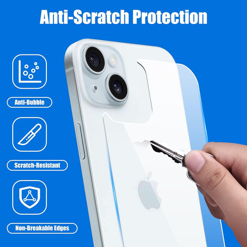 Screen Protector for iPhone 15, Tempered Glass Screen Protector including Front and Back Protectors, Camera Protector, 3-in-1 Protection (6.1 inch)