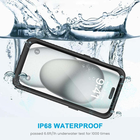 Lanhiem for iPhone 15 Plus Case, IP68 Waterproof Dustproof Shockproof Cases with Built-in Screen Protector, 360 Full Body Protective Front and Back Cover for iPhone 15 Plus - 6.7 inch (Black)