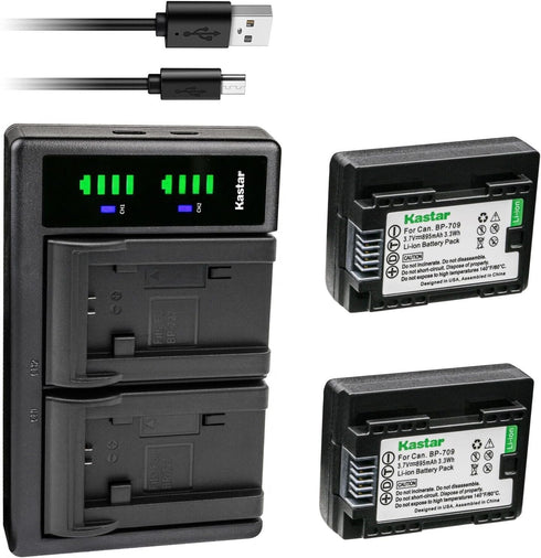 Kastar 2-Pack BP-709 Battery & USB Charger for Canon LEGRIA HF M46, M52, M56, M66, M68 Cameras