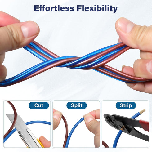 16/2 50 HiFind Gauge AWG Car Audio Speaker Wire Cable Ft, Professional Shielded OFC Zipper Wire, Transparent Soft PVC